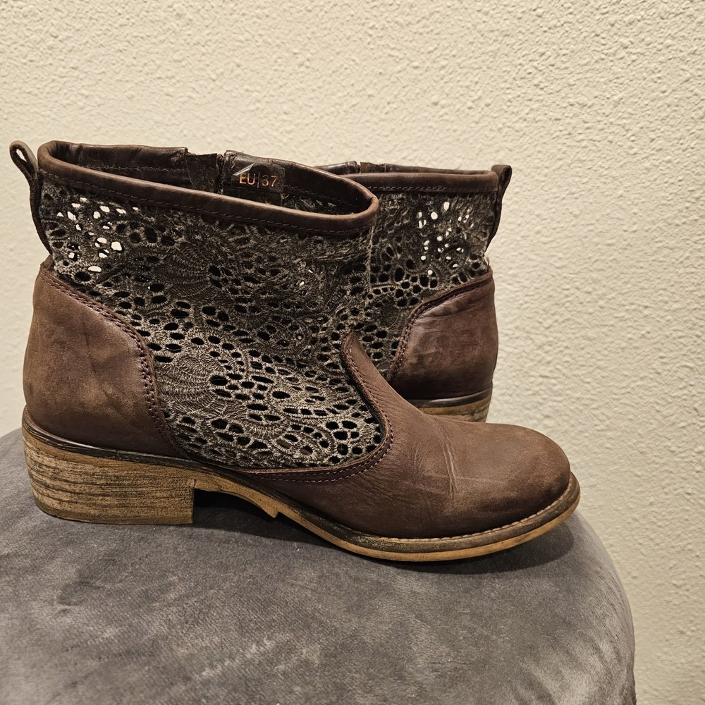 Musse & Cloud Womens Ainhoa Brown Leather Lace Zipper Ankle Boots EU 37 US 6.5‎